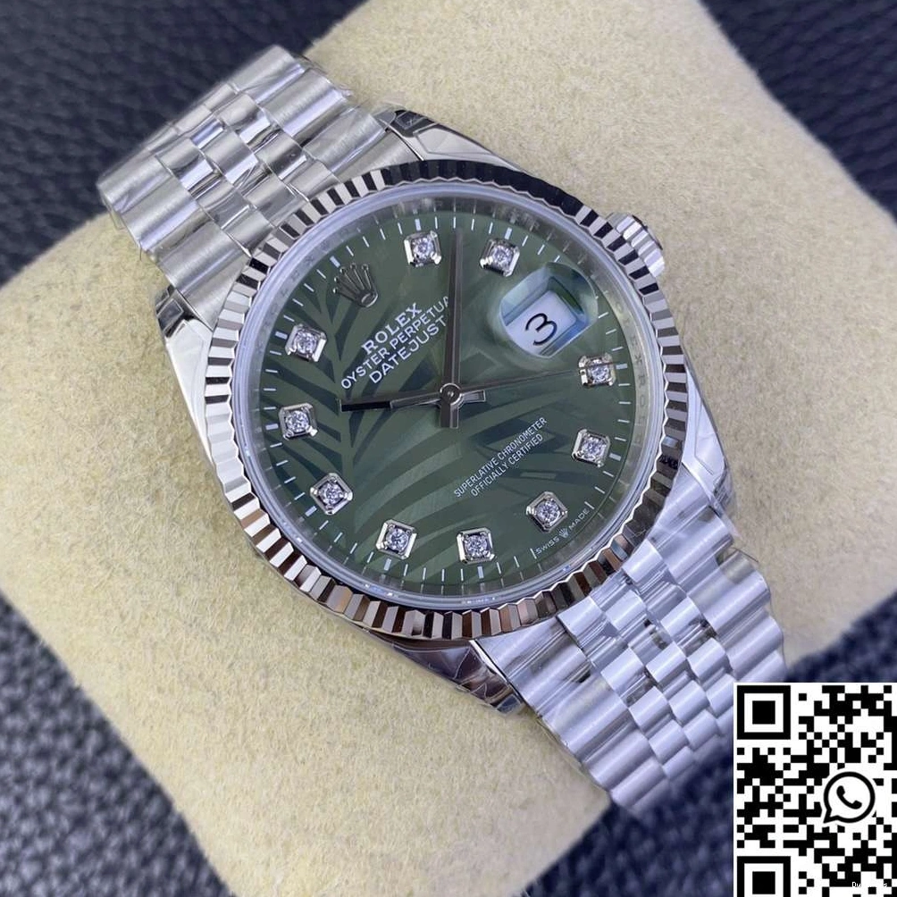 Factory Motif Clean Diamond Rolex 36MM Datejust Steel Hourmarker M126234 Green Stainless Dial 1221